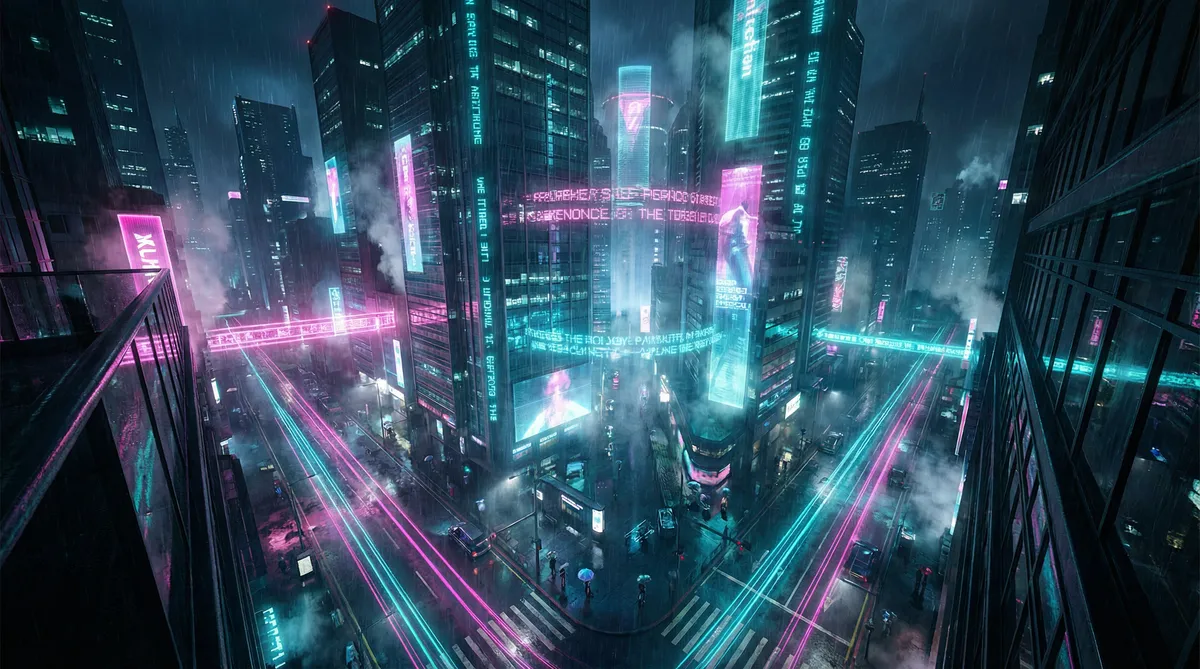 激动社区 竖屏短剧平台首页背景 - 赛博朋克都市夜景